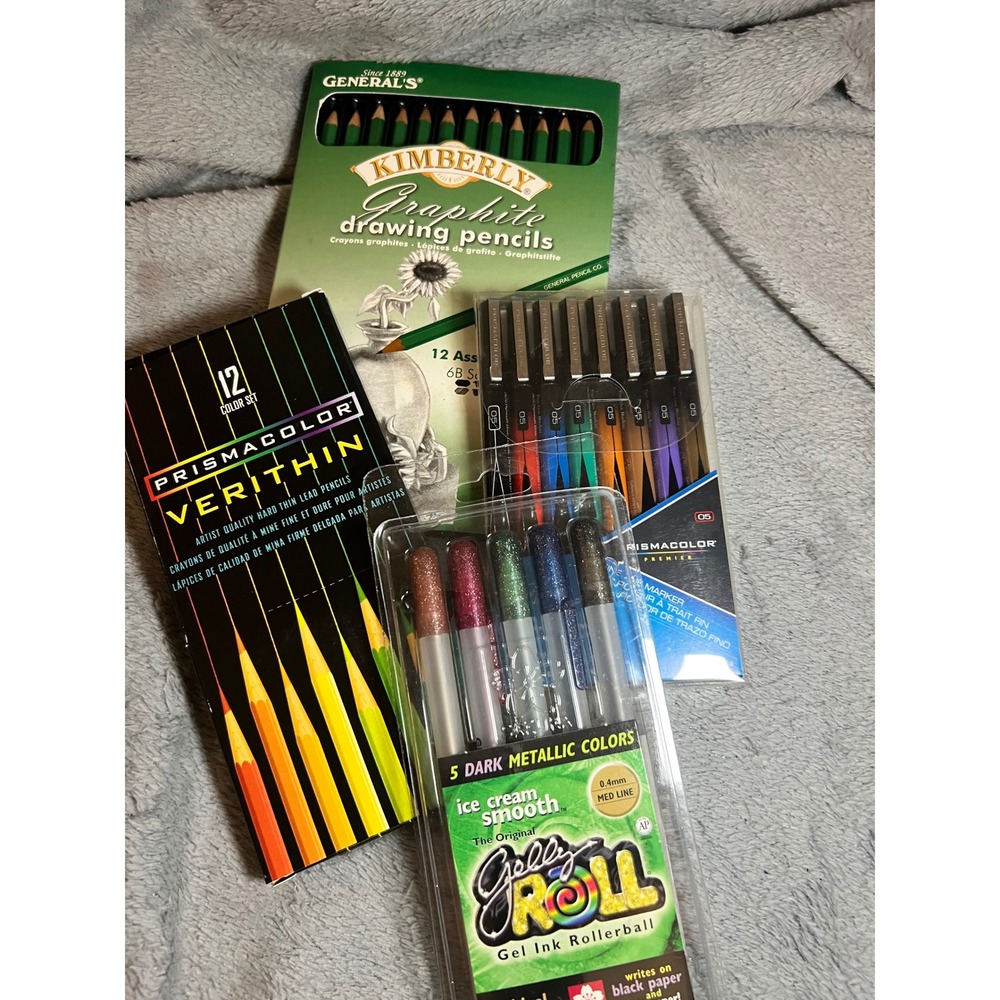Vintage Prismacolor Verithin Kimberly Sakura Gelly Roll Art Pencil Pen Lot